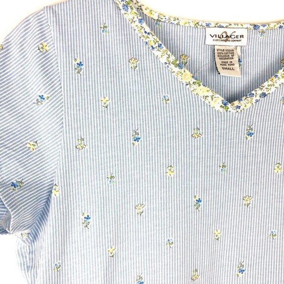 NWOT Liz Claiborne Villager Nightgown Womens S Blue White Stripe Floral Nightie - Picture 2 of 8